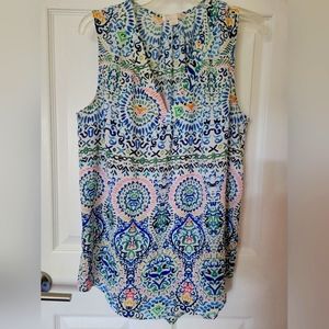 FINN & GRACE Sleeveless Top Size L Blue/Multi Color